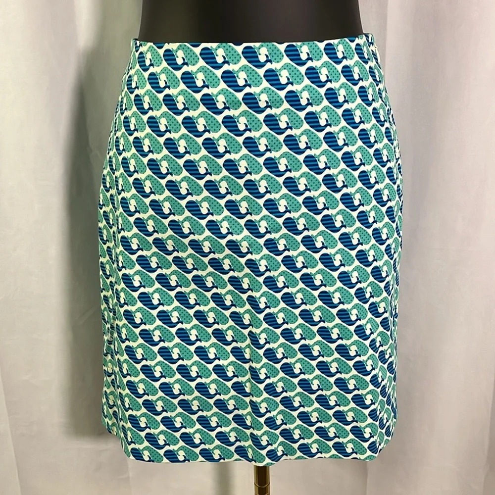 Talbots Blue Whale Print Twill Cotton High-Waist Mini Skirt